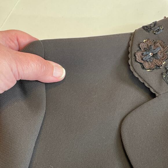 Tahari ASL Brown Beaded Floral Trim Evening Career Dressy Jacket Blazer 8 - Picture 13 of 14